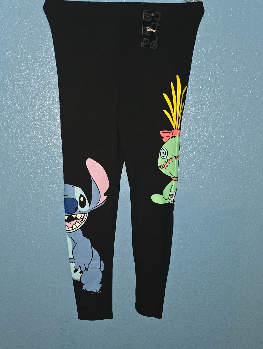 Disney Black Leggings with Stitch & Scrump Colorful Print